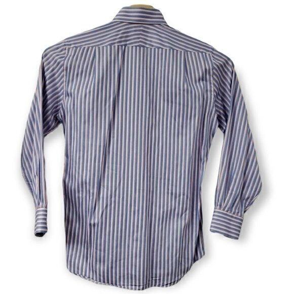Peter Millar Men's Medium Long Sleeve Blue, White, Pink Stripe Button Down Shirt - Picture 2 of 3